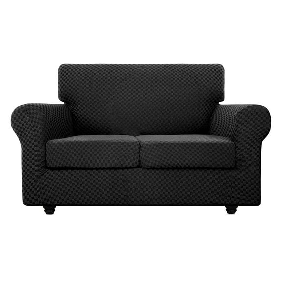 Dowbom 3 Pieces Sofa Covers Stretch Sofa Slipcover with 2 Individual Seat Cushion Covers Anti-scratch Washable Checked Pattern Jacquard Couch Cover for Living Room Kids Pets-E