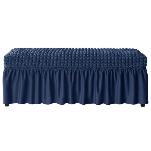 Dowbom Dining Bench Cover with Skirt,Super Stretch Soft Upholstered Bench Seat Cushion Slipcovers Anti-Dust Removable Washable Bench Slipcover for Living Room Bedroom Kitchen-Navy blue