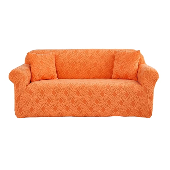 Dowbom High Stretch Sofa Slipcover,Jacquard Couch Cover Universal Non-slip Anti-Scratch Furniture Protector Washable Soft Thick Sofa Cover for Pets Kids Dog Cat-2 Seater-orange