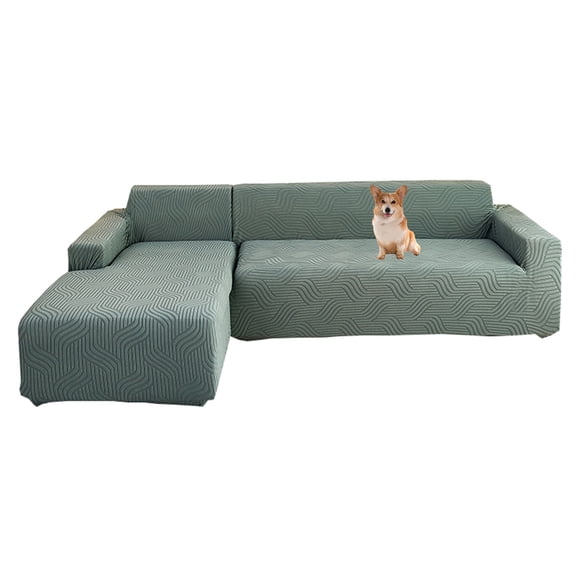 Dowbom L Shape Sofa Cover,Stretch Sofa Slipcover with 2 Pillowcase Universal Non-slip Anti-scratch Jacquard Sectional Couch Cover for Living Room and Kids Pets-2+3 Seater-green