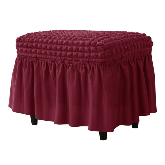 Dowbom Ottoman Slipcover with Skirt,Stretch Rectangle Footstool Slipcover Removable Washable Non-slip Soft Jacquard Ottoman Cover for Living Room Bedroom Decoration-E