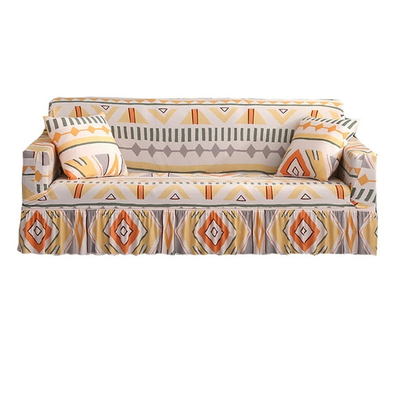 Dowbom Printed Sofa Cover with Skirt,Stretch Sofa Slipcover for 1 2 3 4 Seater Furniture Protector Anti-Slip Washable Spandex Fabric Couch Cover for Living Room Bedroom-M(57"-72")-B