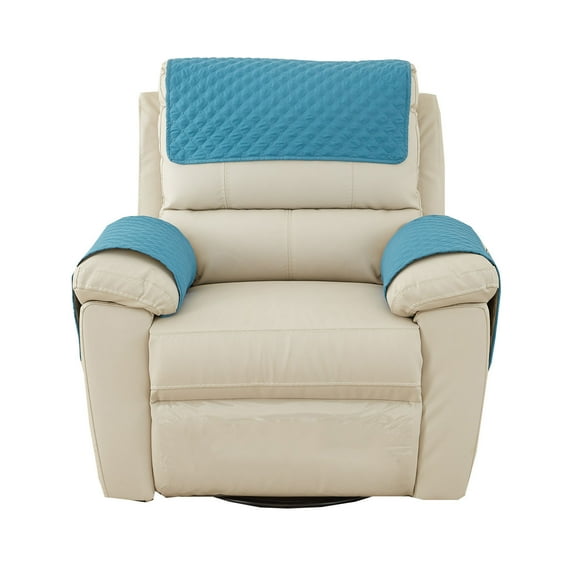Dowbom Quilted Recliner Armrest Cover, 3 Pieces Armrest Cover with Side Pocket Headrest Cover Universal Anti-Slip Anti-Scratch Furniture Protector for Sofa Recliner Chair-blue