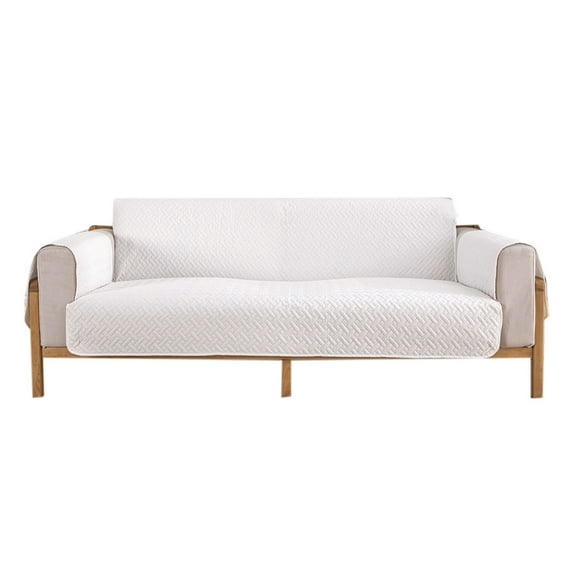 Dowbom Reversible Sofa Slipcover,Quilted Furniture Protector Non-slip Universal Couch Cover For 3 Cushion Couch Thicken Solid Color Sofa Cover For Pets Living Room-3 Seater(190x196cm)-white