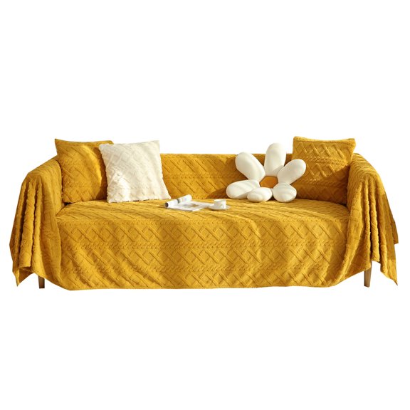 Dowbom Soft Sofa Cover,1-Piece Sofa Slipcover Towel Universal Non-slip Furniture Protector Full size thick Dust-Proof Jacquard Couch Cover for Living Room Bedroom-180x130cm-yellow