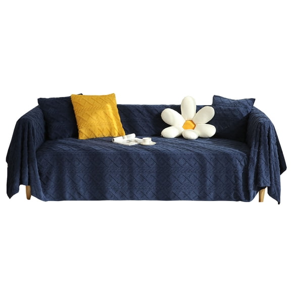 Dowbom Soft Sofa Cover,1-Piece Sofa Slipcover Towel Universal Non-slip Furniture Protector Full size thick Dust-Proof Jacquard Couch Cover for Living Room Bedroom-180x200cm-Navy blue