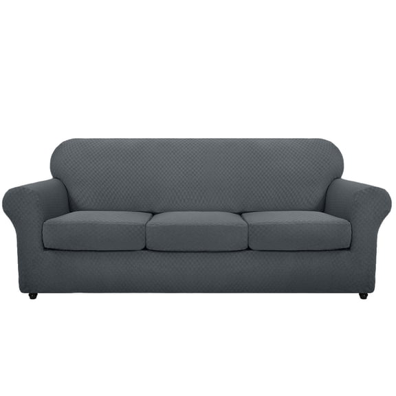 Dowbom Stretch Sofa Covers,Jacquard Sofa Slipcover with Seat Cushion Cover Furniture Protector Anti-scratch Washable Elastic Couch cover for Kids Pets Dog Cat-3 Seater(4pcs)-Dark gray