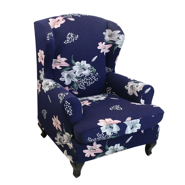Dowbom Stretch Wingback Chair Cover Spandex 2-Pieces Printed Wing Chair Slipcover