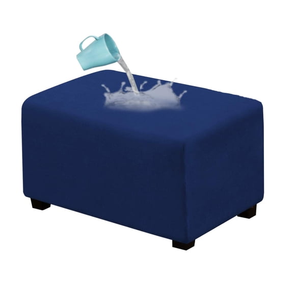 Dowbom Velvet Ottoman Cover,Form Fit Ottoman Slipcover Rectangle Waterproof Folding Storage Stool Protector Washable Stretch Footrest Covers for Furniture in Living Room-large-Navy blue