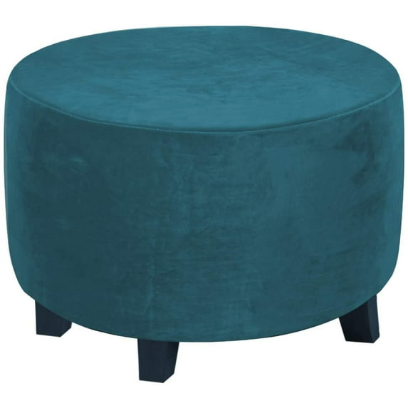 Dowbom Velvet Round Ottoman Cover Stretch Storage Stool Footstool Protector Covers Washable