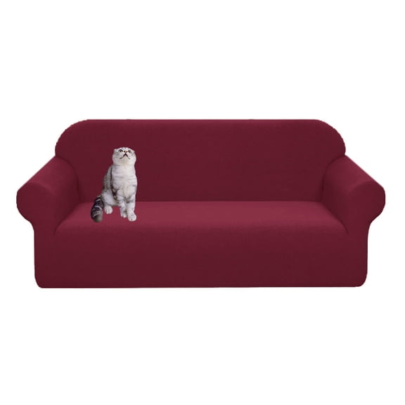 Dowbom Water Repellent Sofa Cover,High Stretch Couch Cover for 3 Cushion Couch Non-slip Soft Furniture Protector Anti-scratch Jacquard Sofa Slipcover for Pets Cat Dog-Loveseat(57-72inch)-Red wine