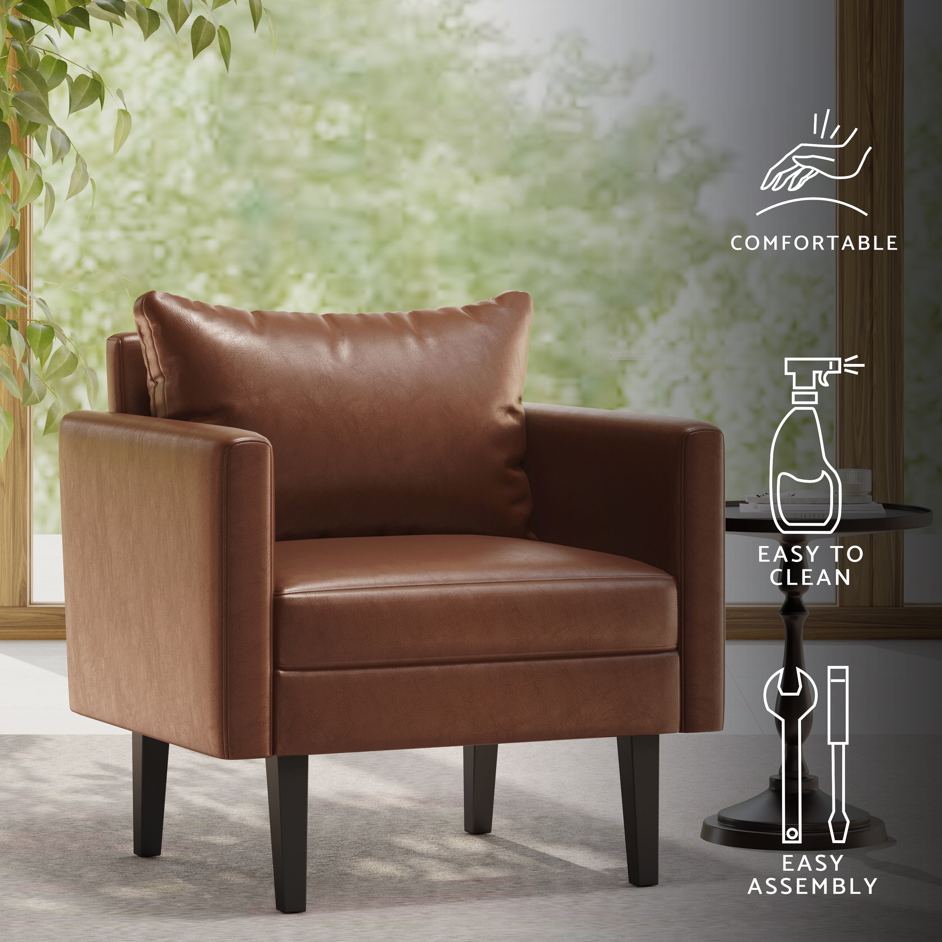 Dowd Mid Century Modern Faux Leather Club Chair Cognac Brown and Dark Brown
