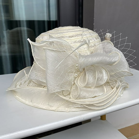 Dowegor Hats for Women, Church Dress Hat for Women Black Fascinators Bridal Tea Party Wedding Hat Wide Brim,