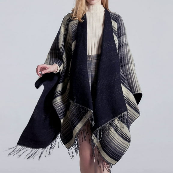 Dowegor Shawl Wraps for Women Women's Travel Plaid Shawl Wraps Open Front Poncho Cape Warm Oversized Sweaters Casual Cardigan Shawls for Fall Winter Pashmina Shawls And Wraps White Shawl