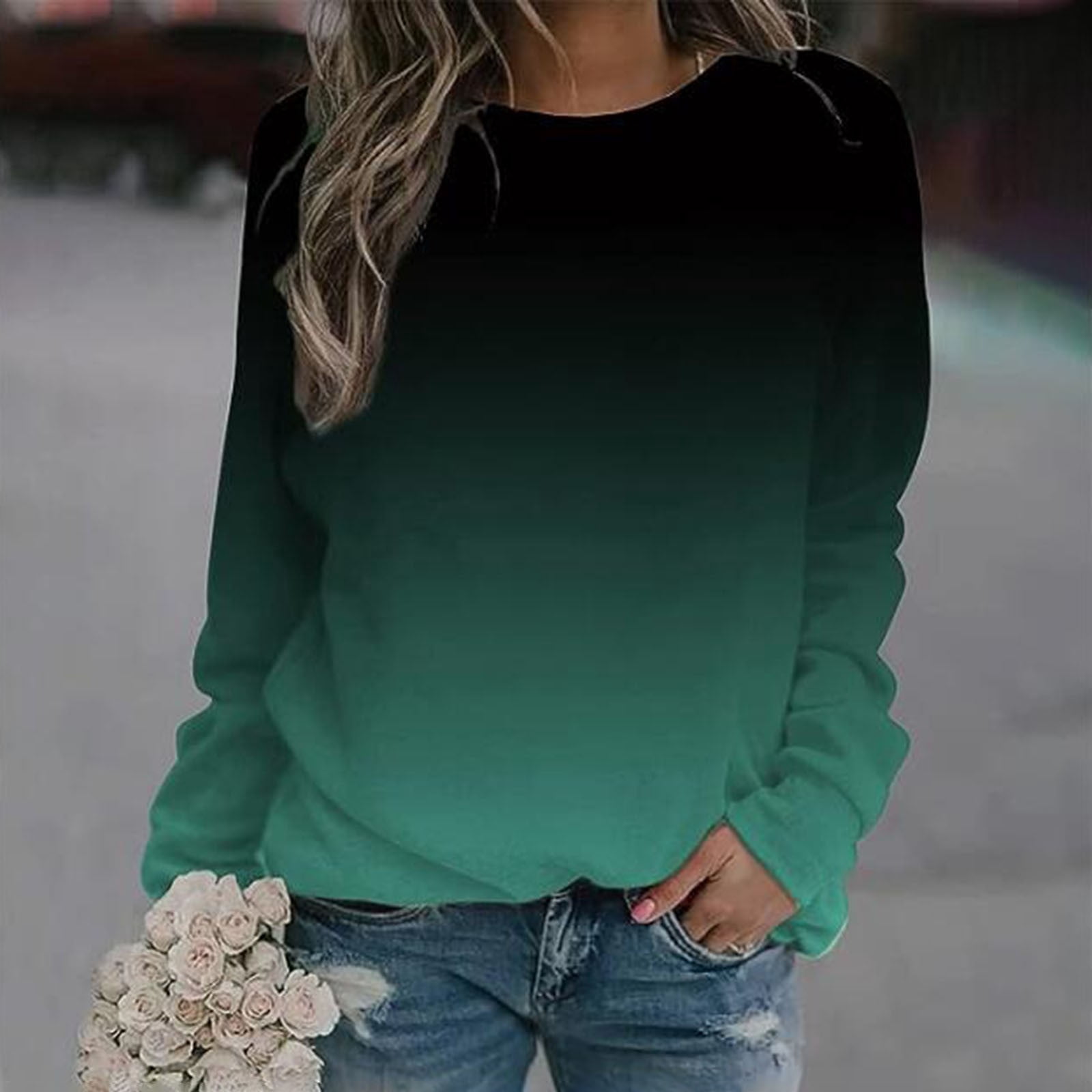 High-Low Round Neck Long Sleeve Sweatshirt main image 0