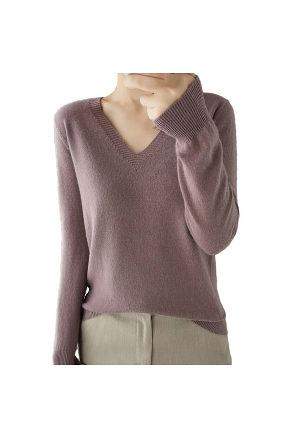 Light Sweaters for Women Long Sleeve Crew Neck Lightweight Soft Knitted Pullover Knitted Blouse Light Sweater Cotton Sweater Cotton Sweaters for Women Purple 2XL