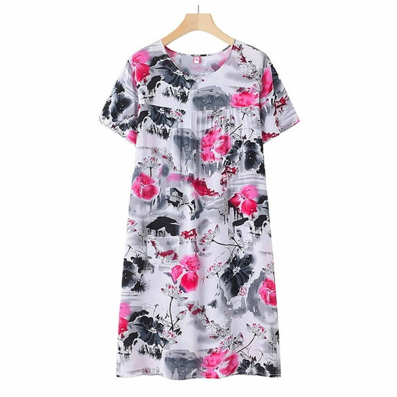 Dowegor Summer Cotton Silk Short Sleeved Sleep Dress for Middle Women New Loose Fitting Home Wear Elderly Sleepwear Plus Size Dressshort Sleeve Nightdress Womens Cotton Nightgowns Short Sleeve