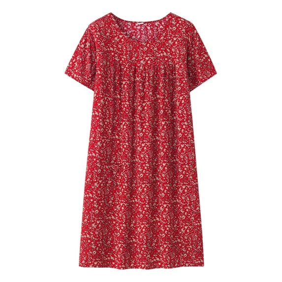 Dowegor Summer Dresses for Women 2024 Summer Cotton Silk Sleep Dress for Middle Women New Loose Fitting Home Wear Elderly Sleepwear Plus Size Dress Womens Short Sleeve Blouses Womens Loose Tops