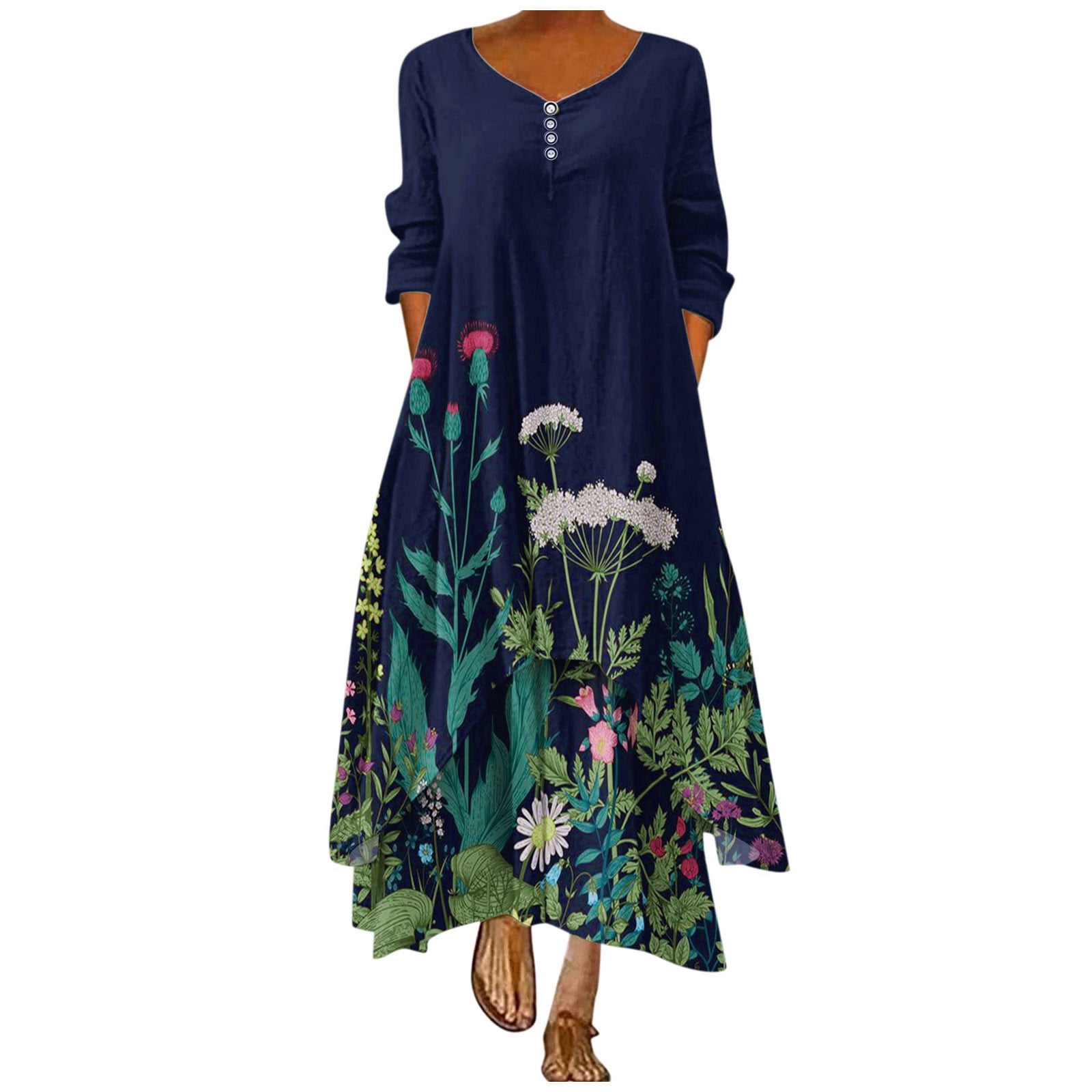 Dowegor Summer Dresses for Women Women's Dress Plus Size Floral Print