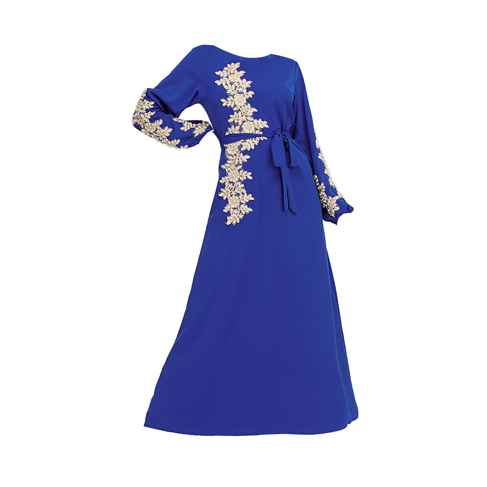 Dowegor Women s Casual Dresses 2023 New Muslim Robe Elegant And Dignified Embroidered Long Swing Dress Long Skirt Midi Dress Plus Size Dress Blue XL Clearance Walmart