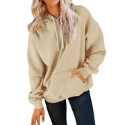Dowegor Women's Casual Pocket Hoodie Long Sleeve Fashion Rope Pullover Hoodie Top Women's Fashion Hoodies & Sweatshirts Hooded Sweatshirt Women Womens Fall Sweatshirts Beige L