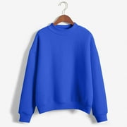 Dowegor Women's Solid Color Round Neck Oversized Sweatshirt Loose Fit Long Sleeve Light Sweatshirt Loose Blouse Women Sweatshirt Long Sleeve Pullover for Women Womens Hoodies Pullover Blue L