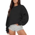 thumbnail image 1 of Dowegor Women's Solid Color Round Neck Oversized Sweatshirt Loose Fit Long Sleeve Light Sweatshirt Loose Blouse Women's Fashion Hoodies & Sweatshirts Hooded Sweatshirt Women Womens Fall Sweatshirts, 1 of 4