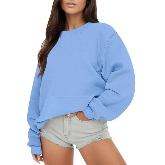 Dowegor Women's Solid Color Round Neck Oversized Sweatshirt Loose Fit Long Sleeve Light Sweatshirt Loose Blouse Women's Fashion Hoodies & Sweatshirts Hooded Sweatshirt Women Womens Fall Sweatshirts