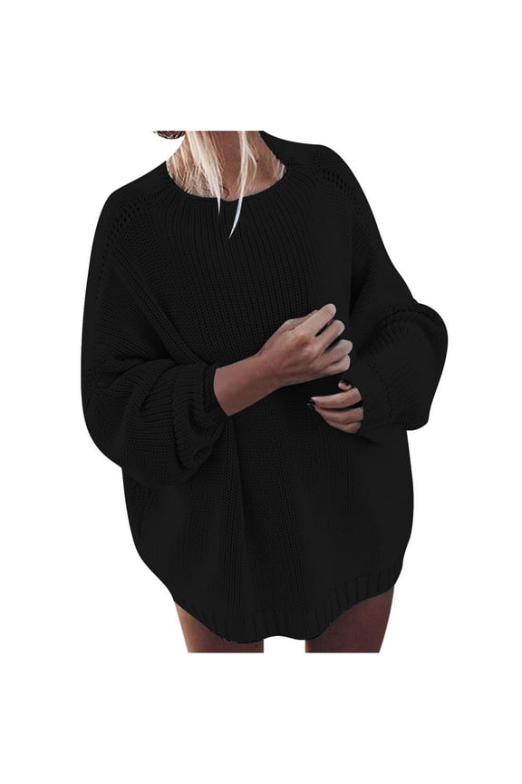 Women's Winter New Solid Knitted Loose Sleeve Large Sweater Coat Batwing Sweaters for Women Batwing Long Sleeve Tops for Women Women's Crewneck Batwing Long Sleeve Sweaters Black M()