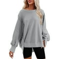 thumbnail image 1 of Dowegor Womens Oversized Crewneck Solid Color Sweatshirt Side Slit Long Sleeve Pullover Slouchy Fit Tops Women's Fashion Hoodies & Sweatshirts Hooded Sweatshirt Women Womens Fall Sweatshirts Dark Gray, 1 of 7