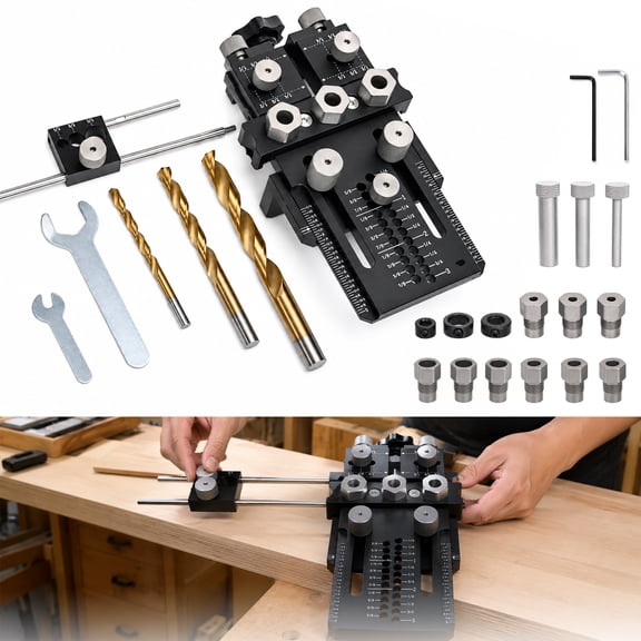 Dowel Jig Kit, 3-in-1 Precision Adjustable Wood Doweling Jig with Stop Clamp, for 1/4, 3/8, 1/2 Inch Drill Bits, Woodworking Hole Locator for Furniture Cabinet Wood Joints