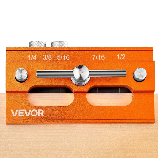 Doweling Jig Kit, Self Centering Dowel Drill Jig for Straight Holes, Aluminum Alloy Woodworking Tools with 6 Drill Guide Bushings, Adjustable Width, for Wood Working, Drilling and Marking