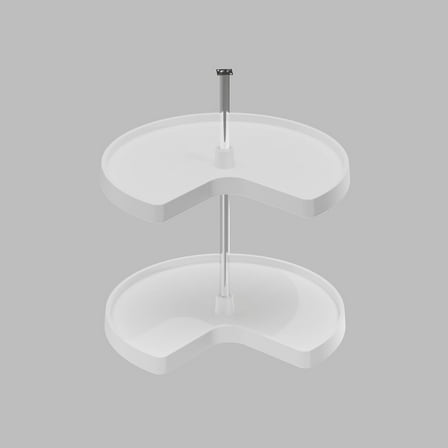 Dowell 2-Tier Kidney Shape Lazy Susan for Corner Base Cabinets, Plastic, 28" Double Shelf Swivel Kitchen Organizer in White -4011 28