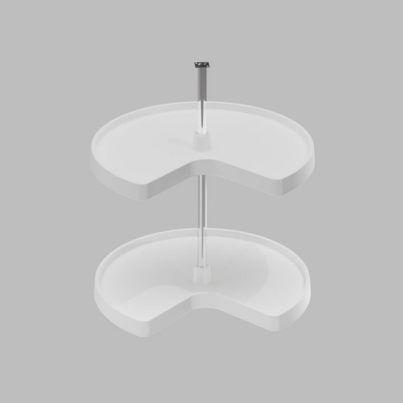 Dowell 2-Tier Kidney Shape Lazy Susan for Corner Base Cabinets, Plastic, 28" Double Shelf Swivel Kitchen Organizer in White -4011 28