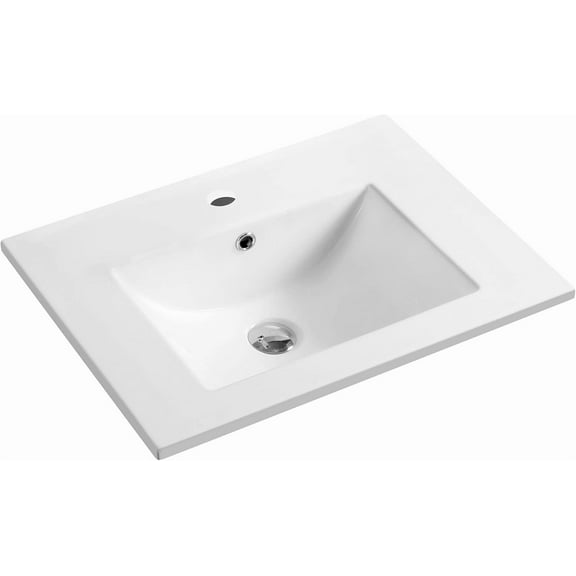 Dowell 24" Bathroom Sink,Single Bowl Vanity Ceramic Basin,Rectangular Drop-In Bathroom Sink with Overflow,White-000 2418B