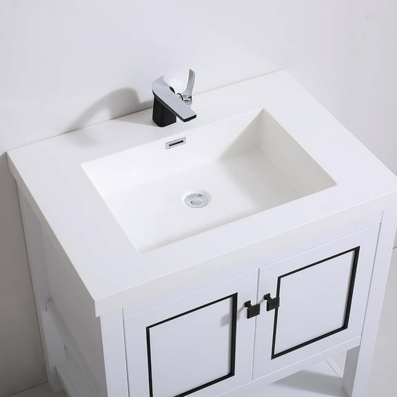 Dowell 31" Bathroom Sink,Single Bowl Vanity Basin,Rectangular Drop-in Bathroom Sink with Overflow,White-000 3122BP