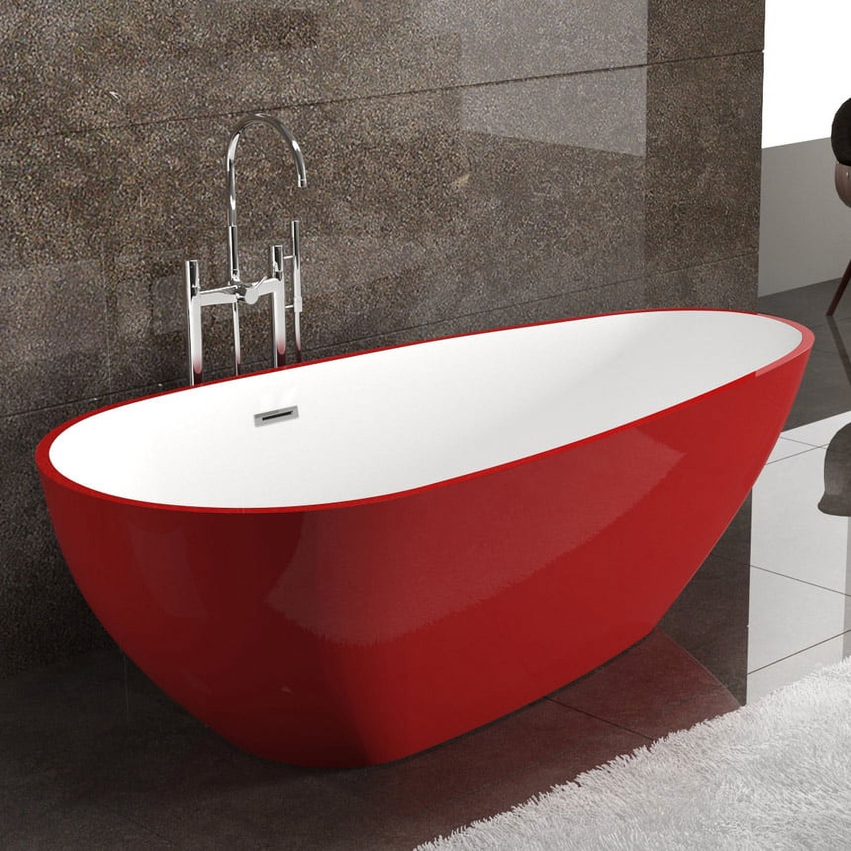 63'' Red and White Acrylic Freestanding Soaking Bathtub