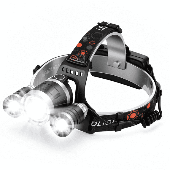 Dowellia Rechargeable LED Headlamp, 3 Lights 4 Modes, IPX6 Waterproof, 90° Adjustable Head Lamp, Outdoor Gear for Camping, Hiking, Fishing