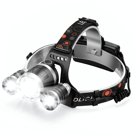 Dowellia LED Headlamp Rechargeable, Head Lamp with 3 Lights 4 Modes, IPX6 Waterproof, 90° Adjustable Headlight for Outdoor, Camping, Hiking, Fishing