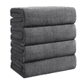 thumbnail image 1 of Dowellia 4 Pack Bath Towels Set, 28"x 55" Large Bath Sheets, Highly Absorbent & Quick Dry, Soft Microfiber Towels for Bathroom Spa Hotel Gym, Dark Gray Stripe, 1 of 7