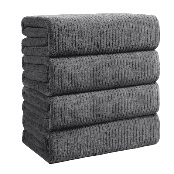Dowellia 4 Pack Bath Towels Set, 28"x 55" Large Bath Sheets, Highly Absorbent & Quick Dry, Soft Microfiber Towels for Bathroom Spa Hotel Gym, Dark Gray Stripe