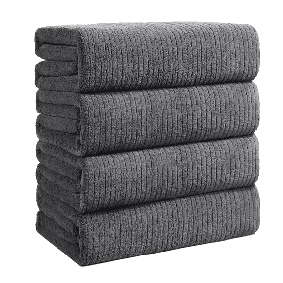 Dowellia 4 Pack Bath Towels Set, 28"x 55" Large Bath Sheets, Highly Absorbent & Quick Dry, Soft Microfiber Towels for Bathroom Spa Hotel Gym, Dark Gray Stripe