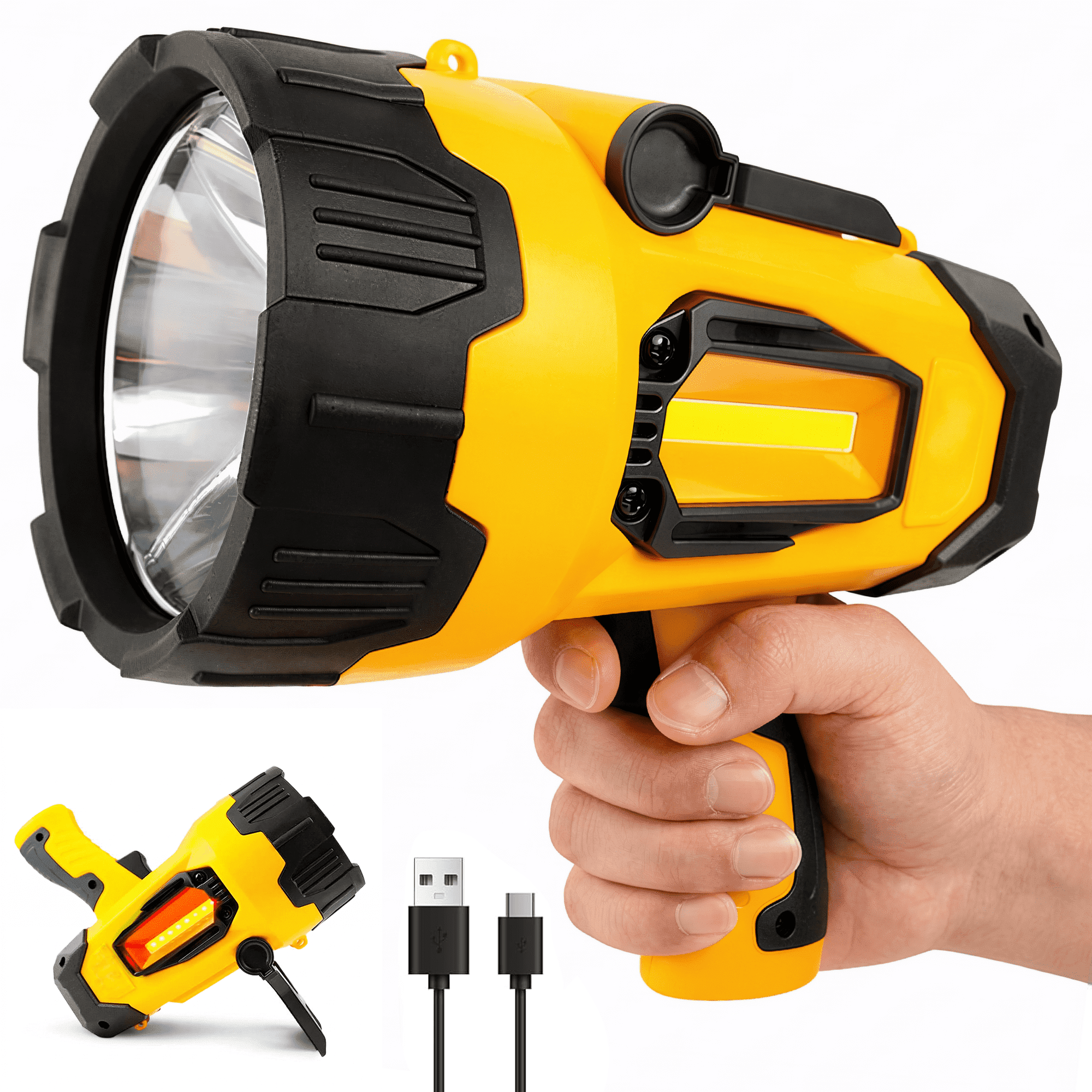 Dowellia Flashlight, 500 Lumen Rechargeable Spotlight Flashlight, 4000mAh High Power LED Handheld Spotlight with 7 Modes, Waterproof for Hiking Camping Hunting Emergency