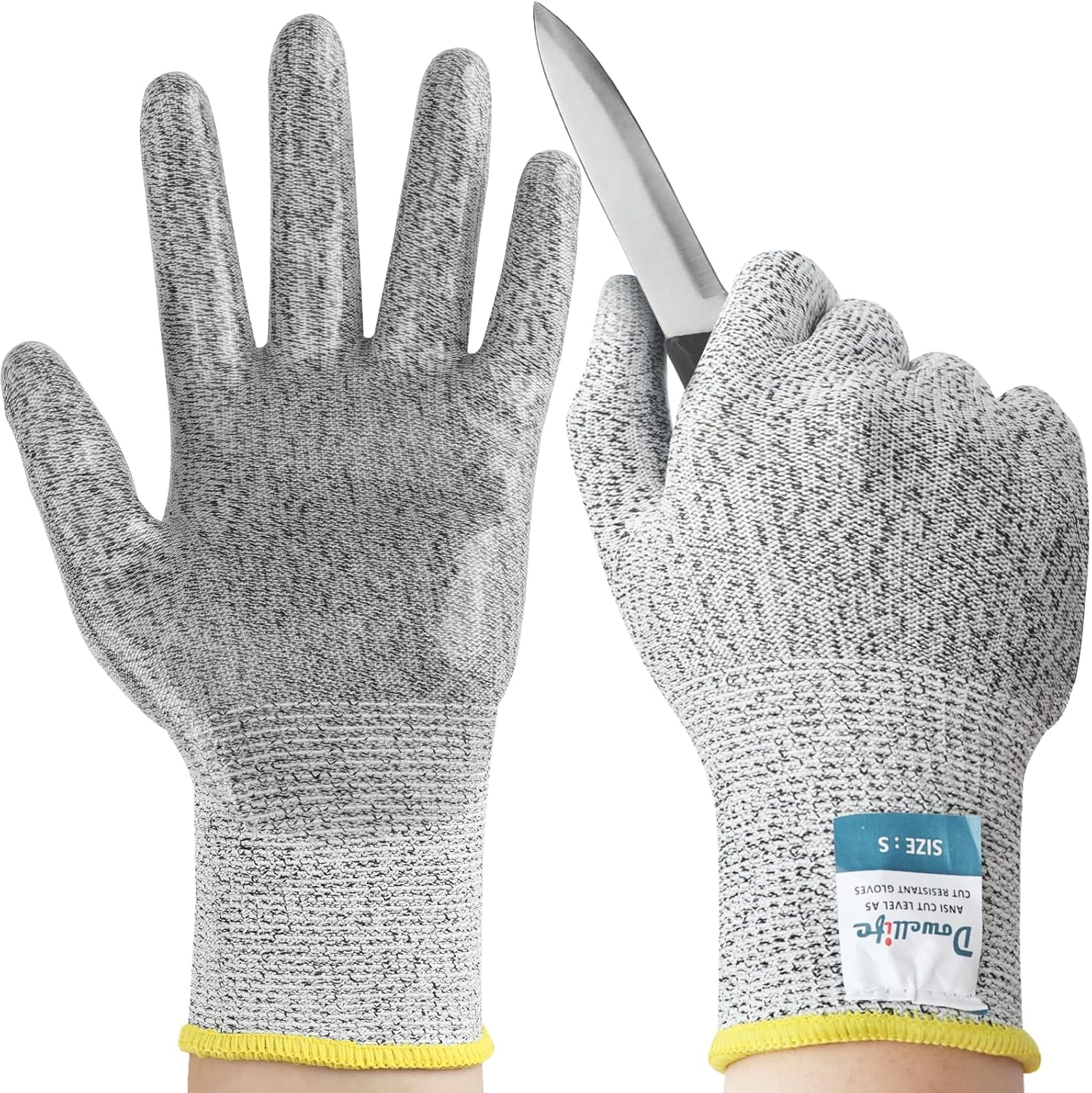 Dowellife Level 5 Cut Resistant Gloves with Silicone Coating, Food Grade Kitchen Knife Safety