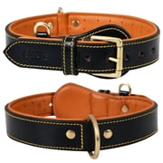 DowgClub Genuine Leather Dog Collar, Padded & Comfortable, Breathable Cushion, Heavy Duty, Handmade, Black Large