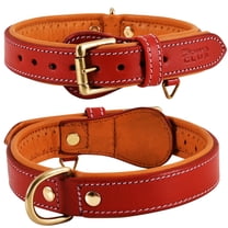 DowgClub Genuine Leather Dog Collar, Padded & Comfortable, Breathable Cushion, Heavy Duty, Handmade, Red (Medium)