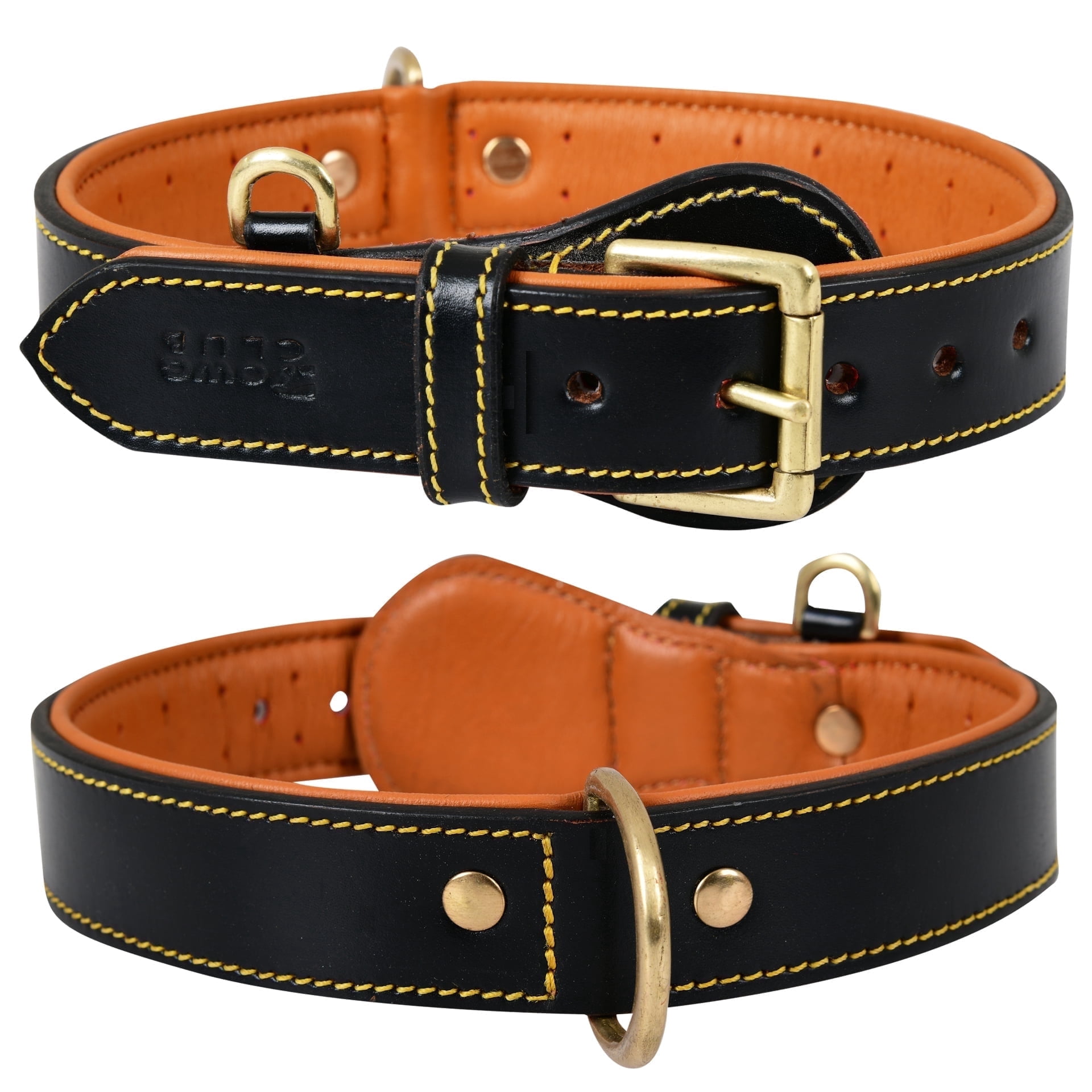 DowgClub Genuine Leather Dog Collar, Padded & Comfortable, Breathable Cushion, Heavy Duty, Handmade, Black (Extra Large)