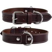 DowgClub Leather Dog Collar with Double D Rings - Handmade Full Grain Leather for Large Dogs, Brown
