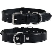 DowgClub Leather Dog Collar with Double D Rings - Handmade Full Grain Leather for Small Dogs, Black