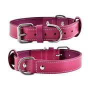 DowgClub Leather Dog Collar with Double D Rings - Handmade Full Grain Leather for Extra Large Dogs, Pink